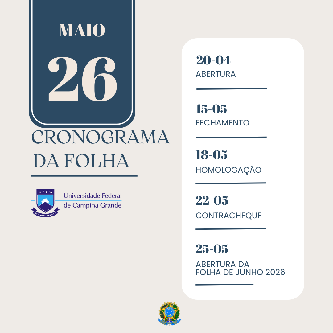 Cronograma da folha maio 2026ret