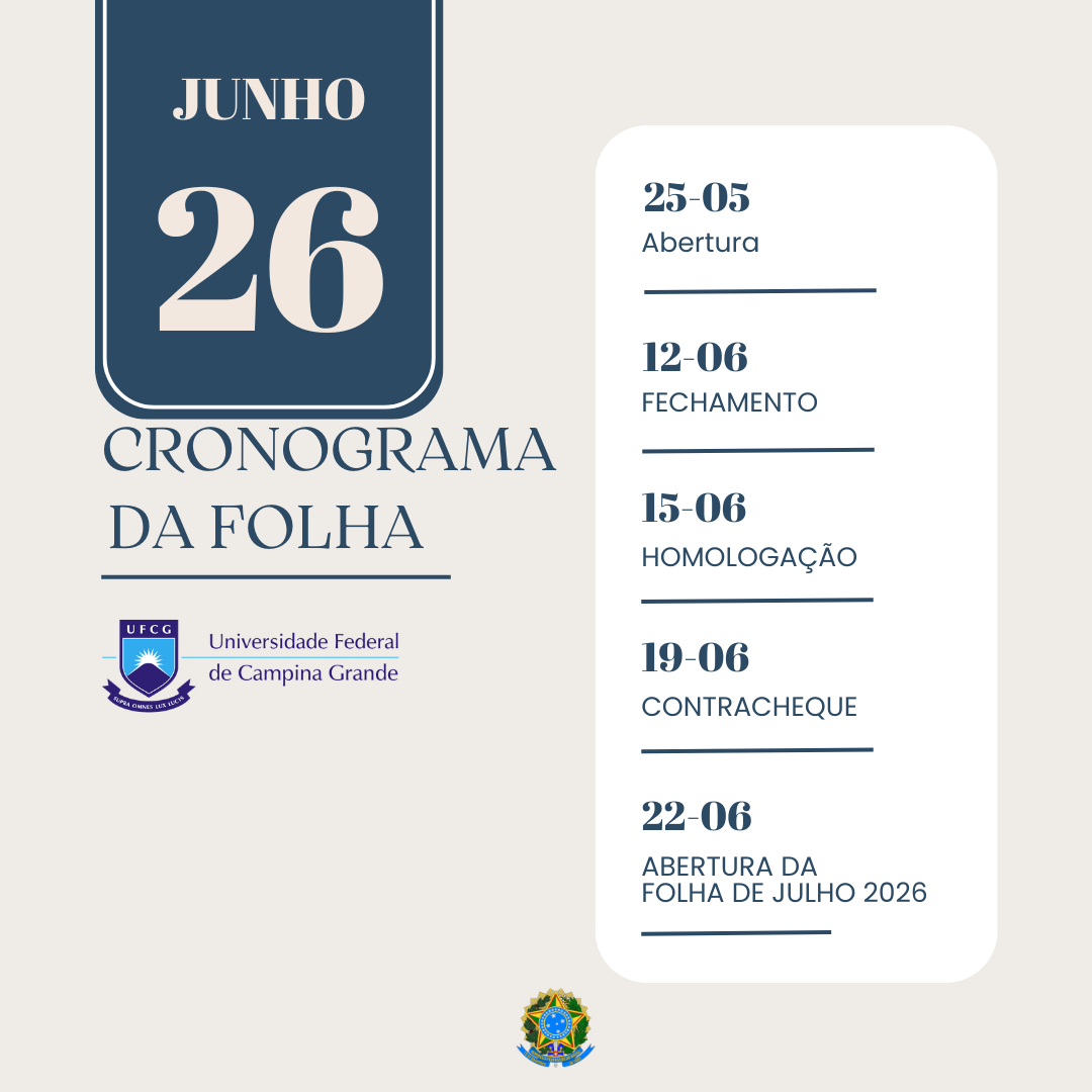 Cronograma da folha Junho 2026