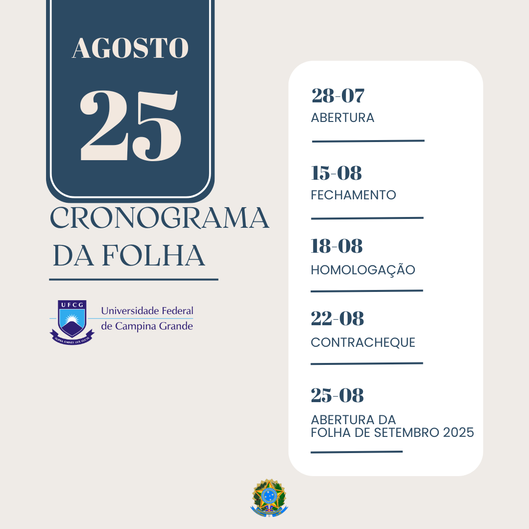 Cronograma da folha agosto 2025